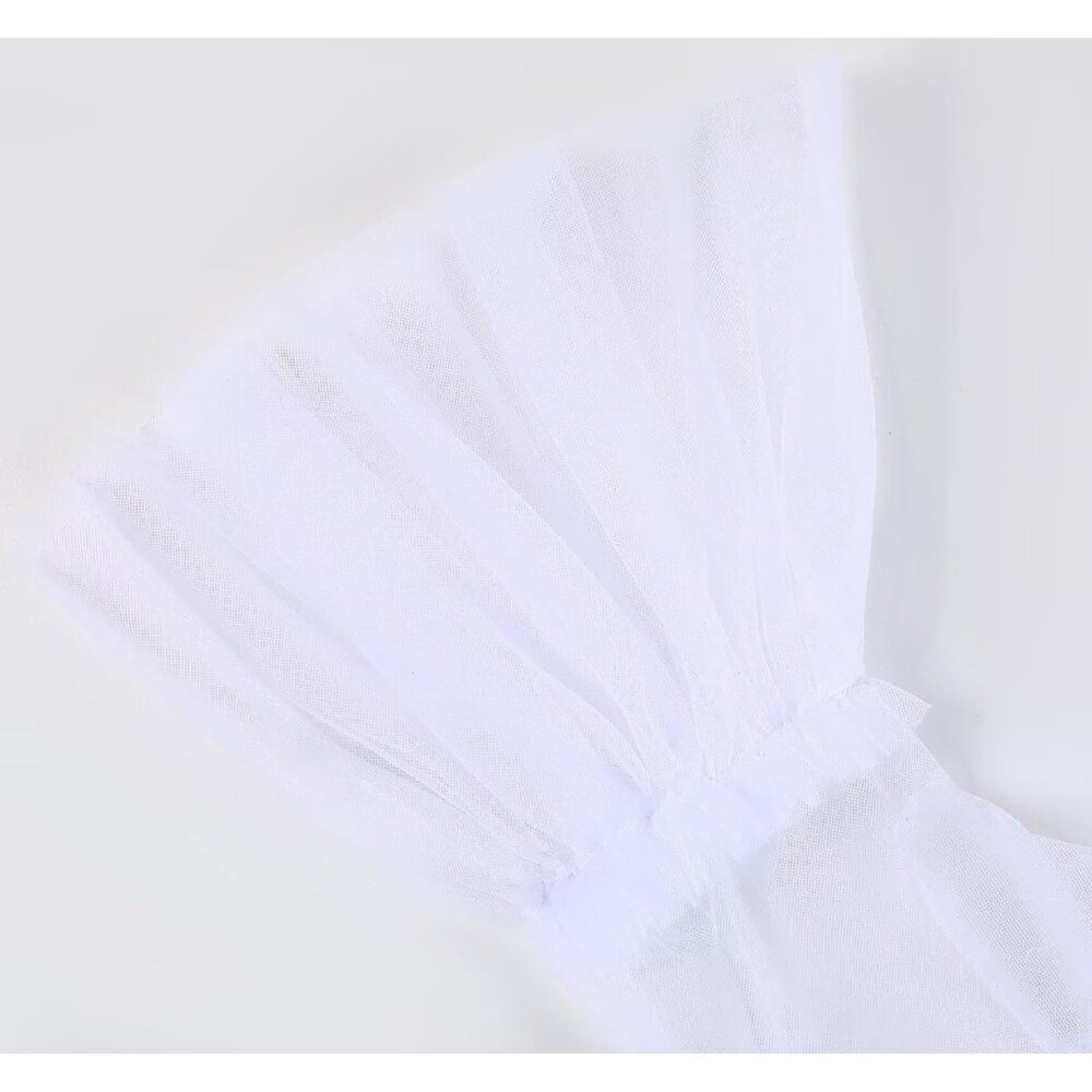 Women's Short White Tulle Mesh Puffy Ruffle Gloves Wedding Party Prom Costume - Picture 5 of 7